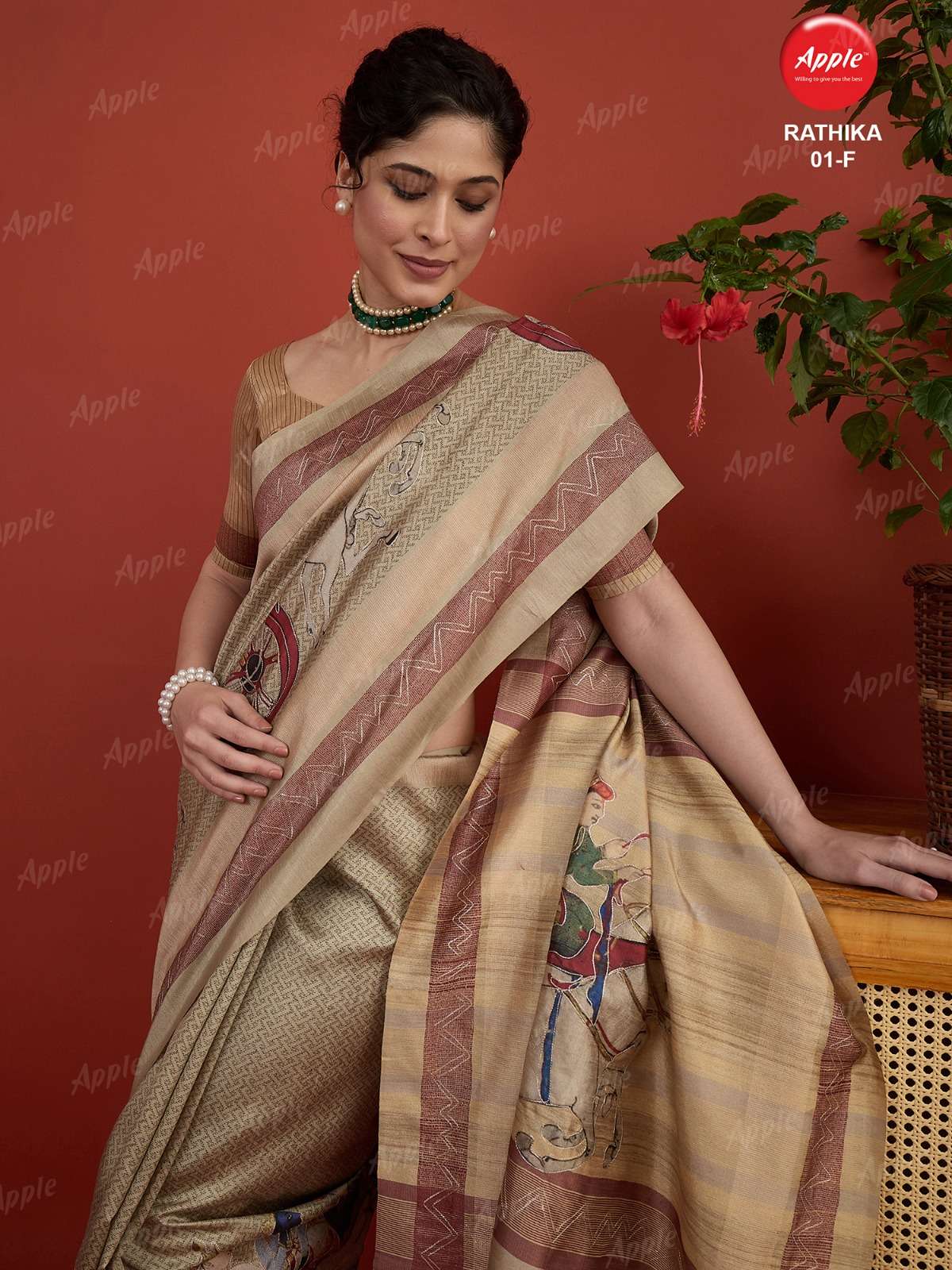 APPLE RATHIKA 1 ART SILK FABRIC WITH HERITAGE ART WORK ON SAREE WHOLESALE IN SURAT 